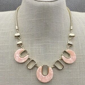 WHBM Statement Necklace Geometric Modern Chunky Pink Gold Tone Adjustable Chain